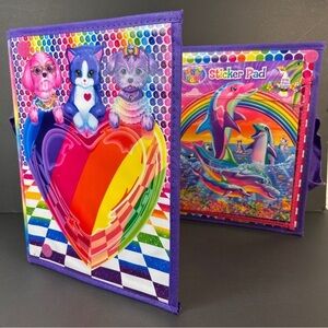 Rainbow Lisa Frank Heart Animal Binder w Sticker Pad